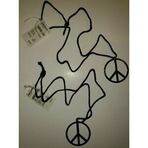 Vintage Jay Jacobs Jewelry 2 Necklaces Peace Sign on Black Rope New withTags